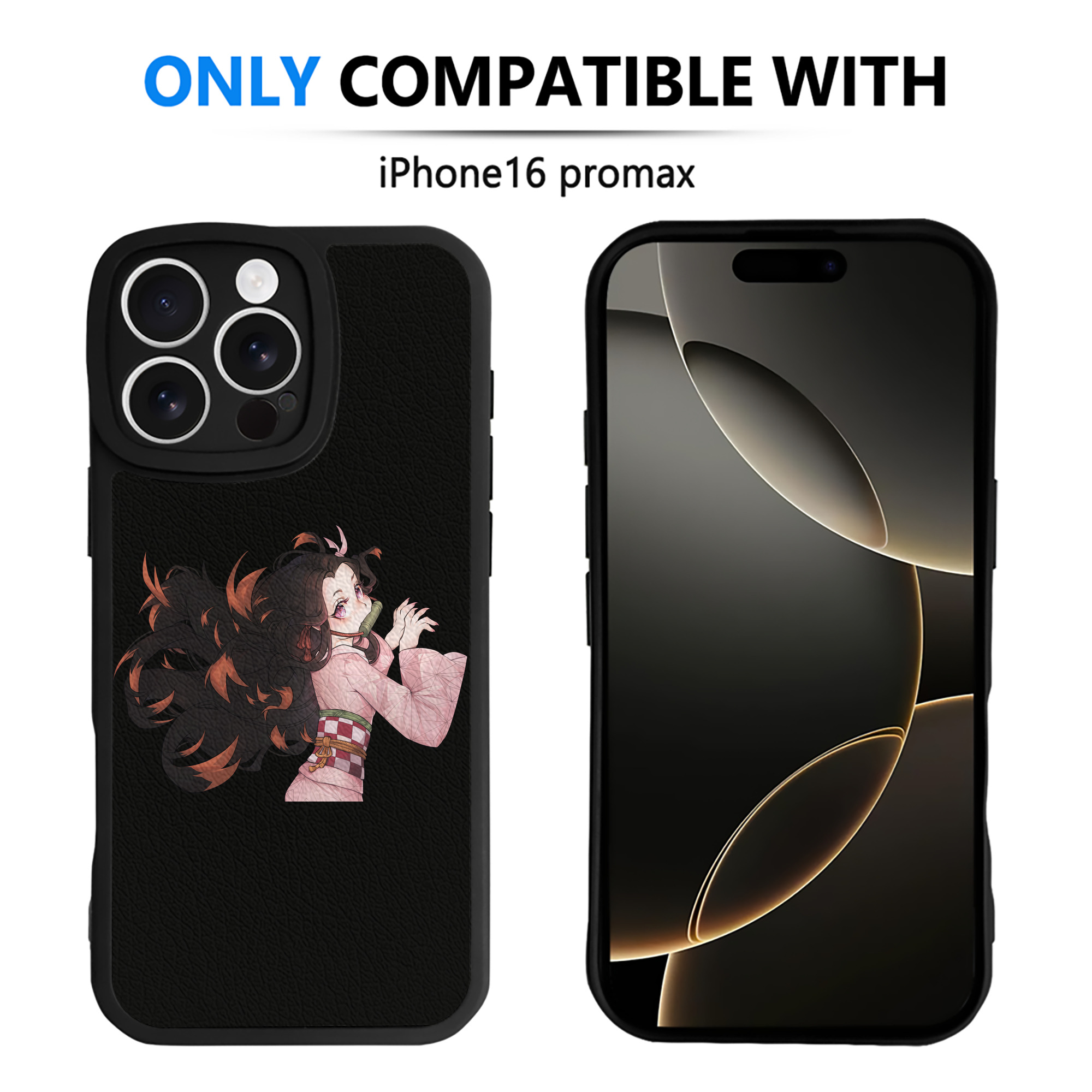 （画像用） 鬼滅の刃（きめつのやいば）竈門 禰󠄀豆子／かまど ねずこ Kamado Nezuko 【iPhone 16シリーズ対応】シリコンスマホケース（レザー調） 材質：シリコン